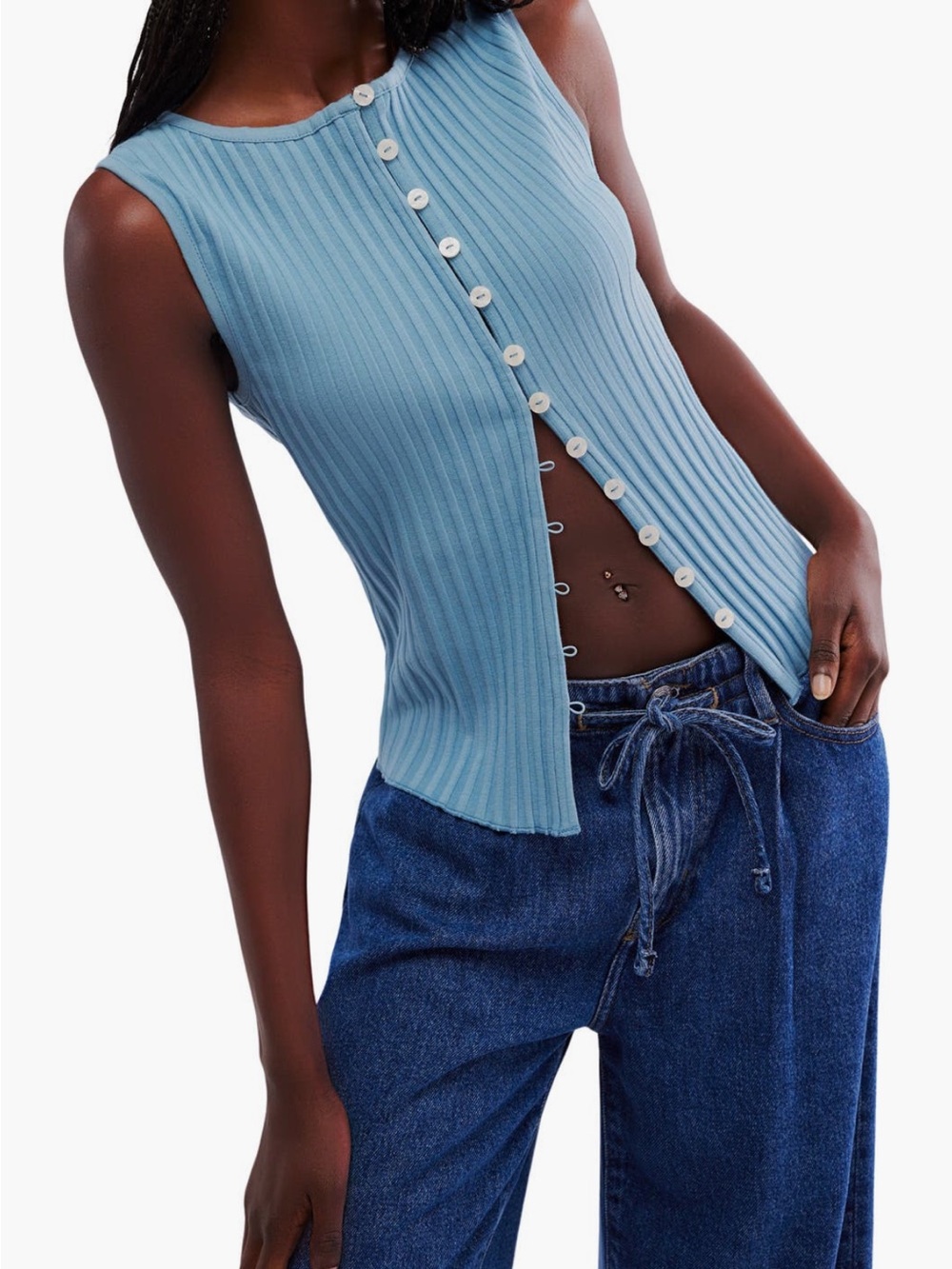 Free People Tilly Vest Ribbed Button Down Tank
